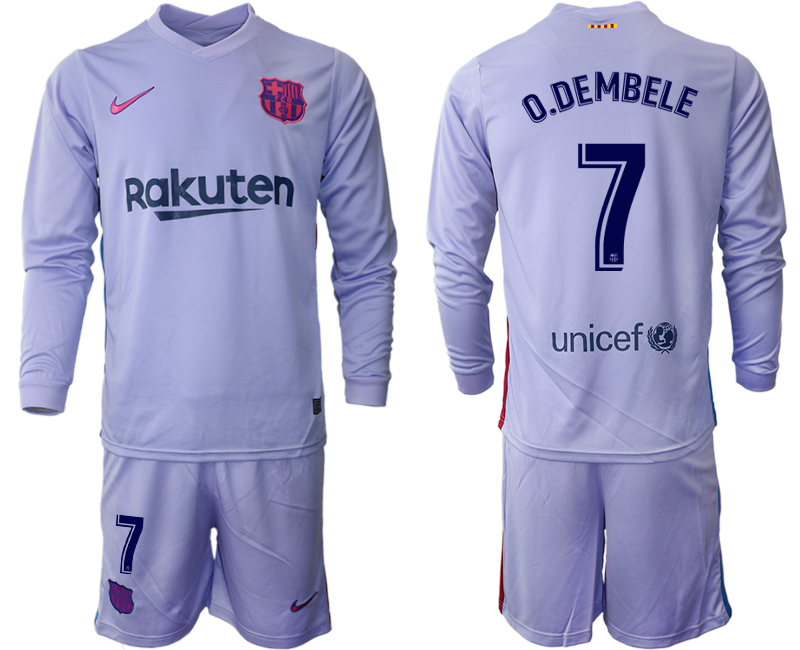 Men 2021-2022 Club Barcelona Second away purple Long Sleeve #7 Soccer Jerseys->barcelona jersey->Soccer Club Jersey